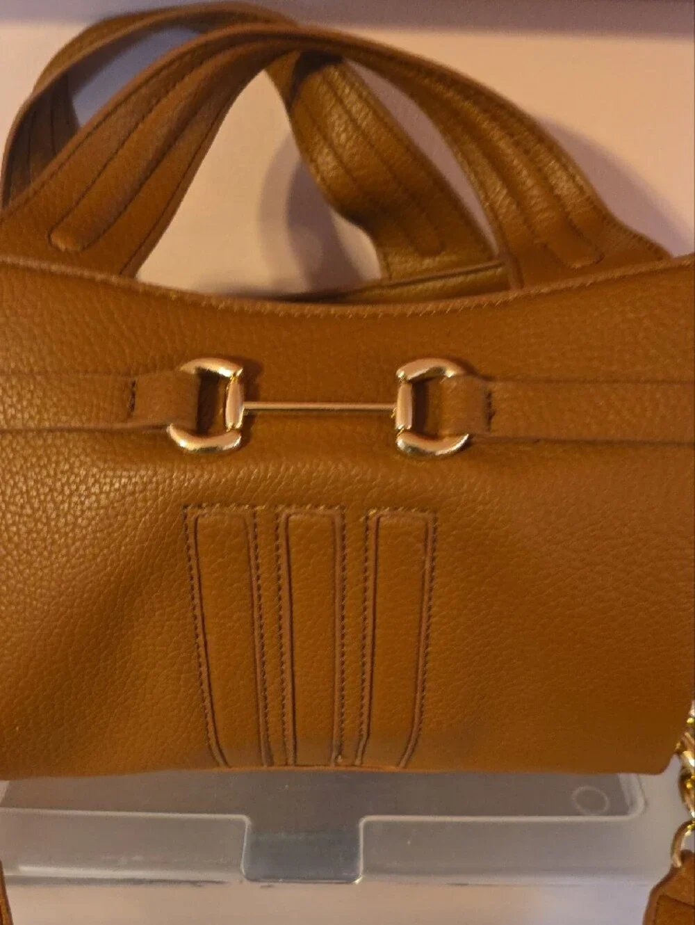 Steve Madden Tan Pebbled Leather Crossbody with Gold Hardware